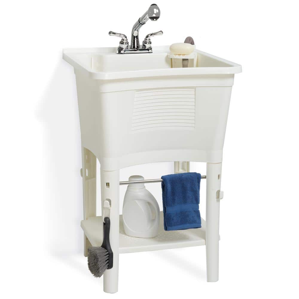 Glacier Bay 24.1 in White Laundry & Utility Sink Work Center with Chrome Faucet - Image 10