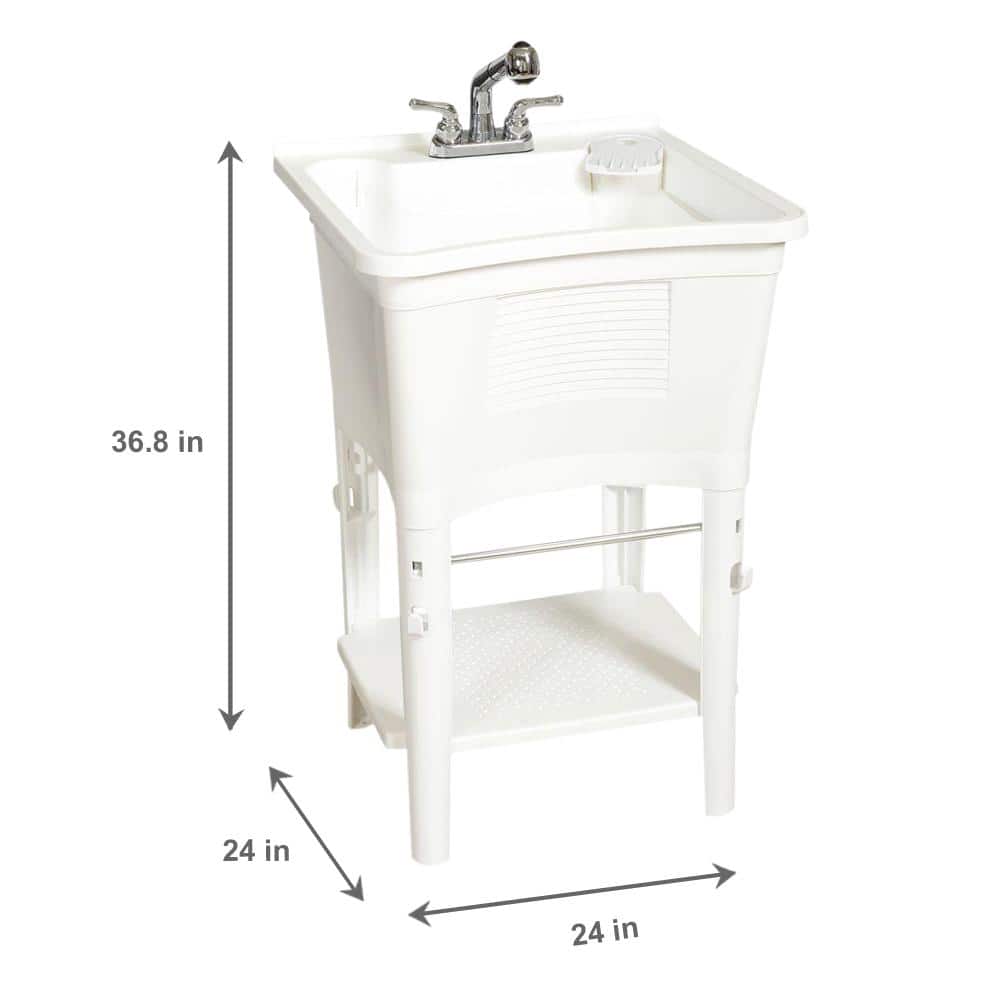 Glacier Bay 24.1 in White Laundry & Utility Sink Work Center with Chrome Faucet - Image 4