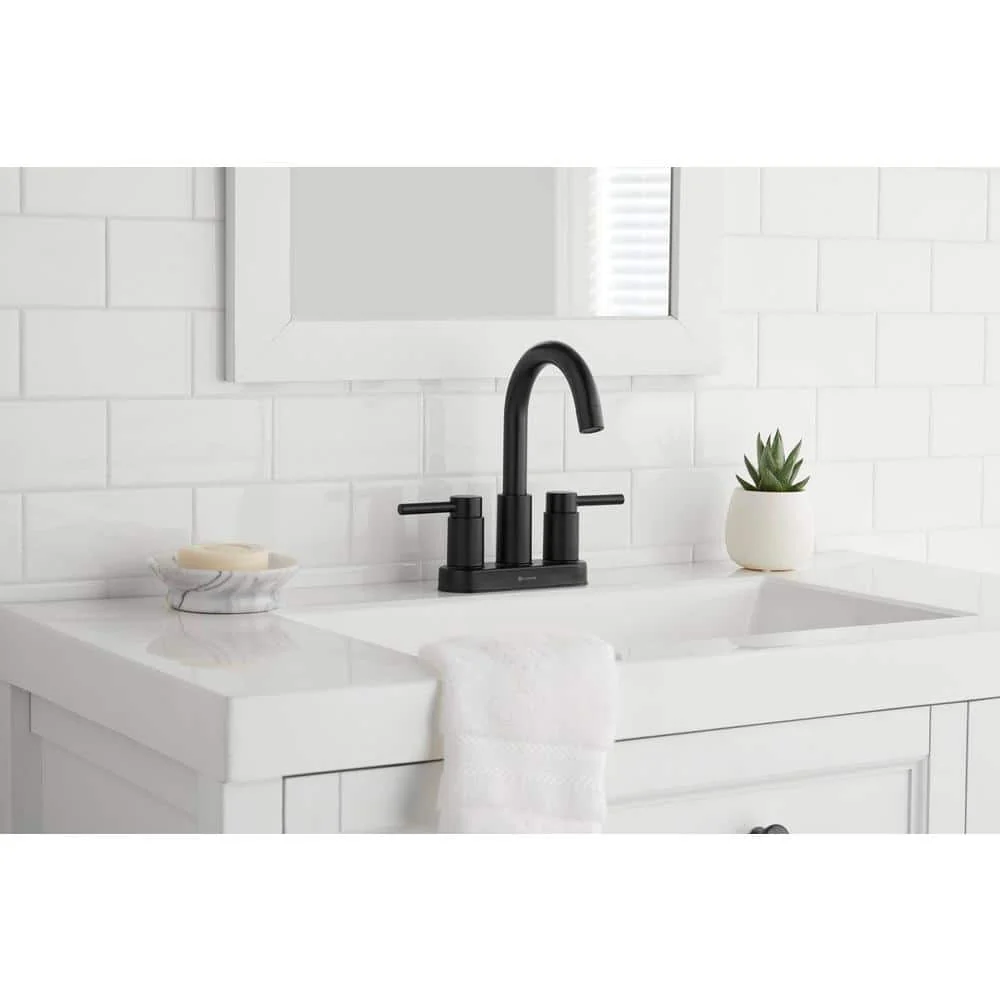 Glacier Bay Dorind 4 in. Centerset 2-Handle High-Arc Bathroom Faucet in Matte Black - Image 2