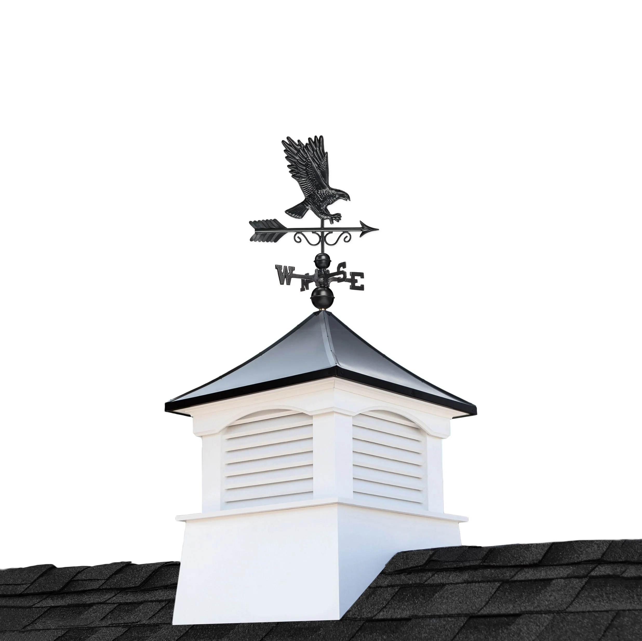 Good Directions Coventry Cupola with Black Eagle Weathervane, 30-in x 68-in White Vinyl Cupola with Black Aluminum Roof