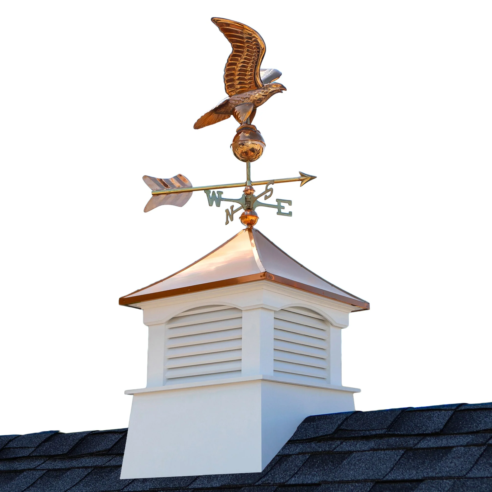 Good Directions Coventry Cupola with Copper Eagle Weathervane, 18-in x 22-in White Vinyl Cupola with 24-Gauge Copper Hip Roof