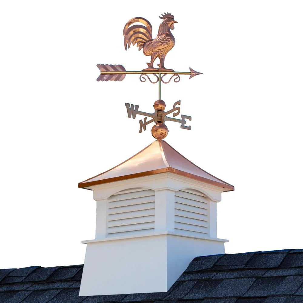Good Directions Coventry Cupola with Copper Rooster Weathervane, 18-in x 22-in White Vinyl Cupola with 24-Gauge Copper Roof