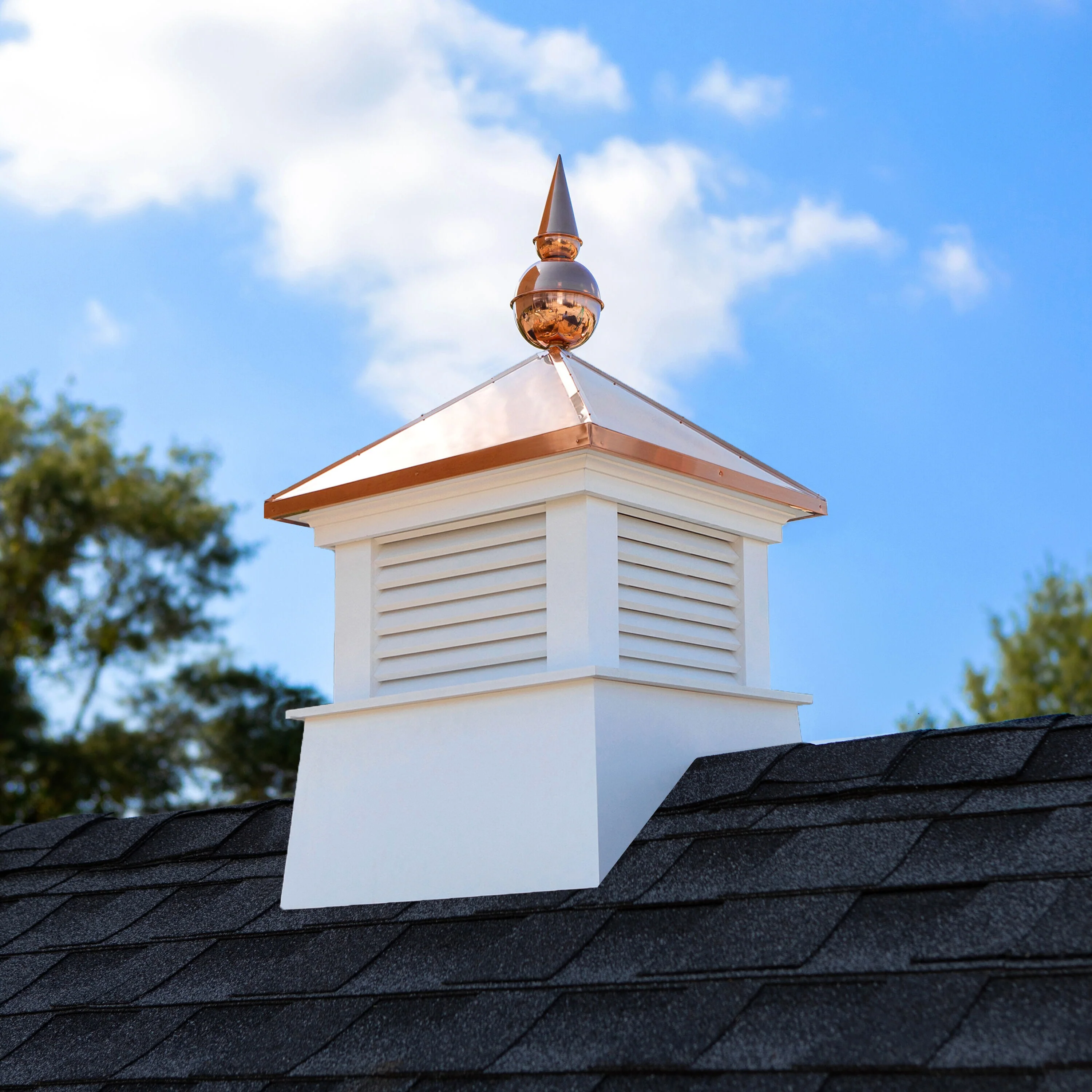 Good Directions Coventry Cupola with Copper Rooster Weathervane, 18-in x 46-in White Vinyl Cupola with 24-Gauge Copper Pagoda Roof - Image 2