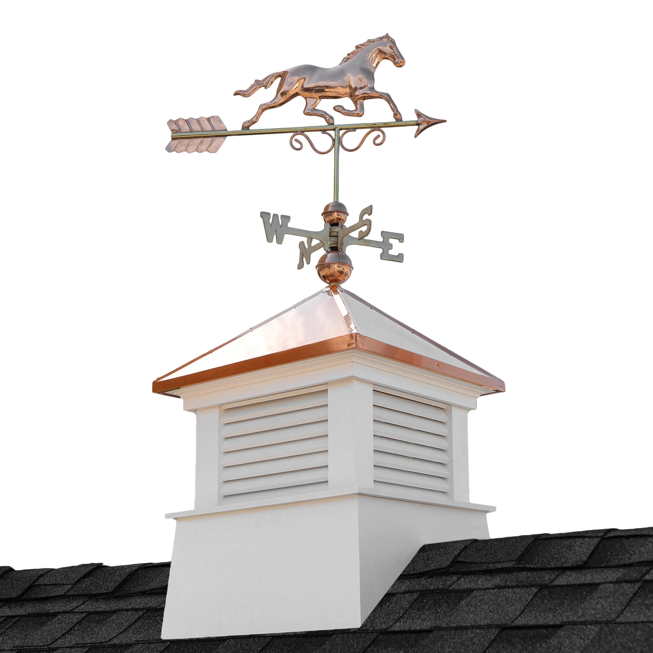 Good Directions Manchester 26-in Square Vinyl Cupola with 24-Gauge Copper Roof & Copper Horse Weathervane, 56-in Total Height