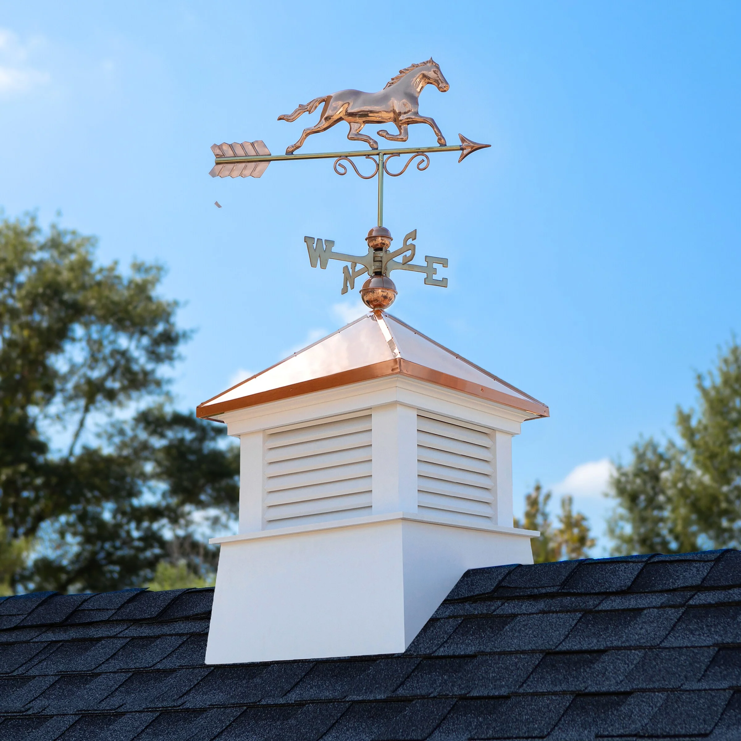Good Directions Manchester 26-in Square Vinyl Cupola with 24-Gauge Copper Roof & Copper Horse Weathervane, 56-in Total Height - Image 2