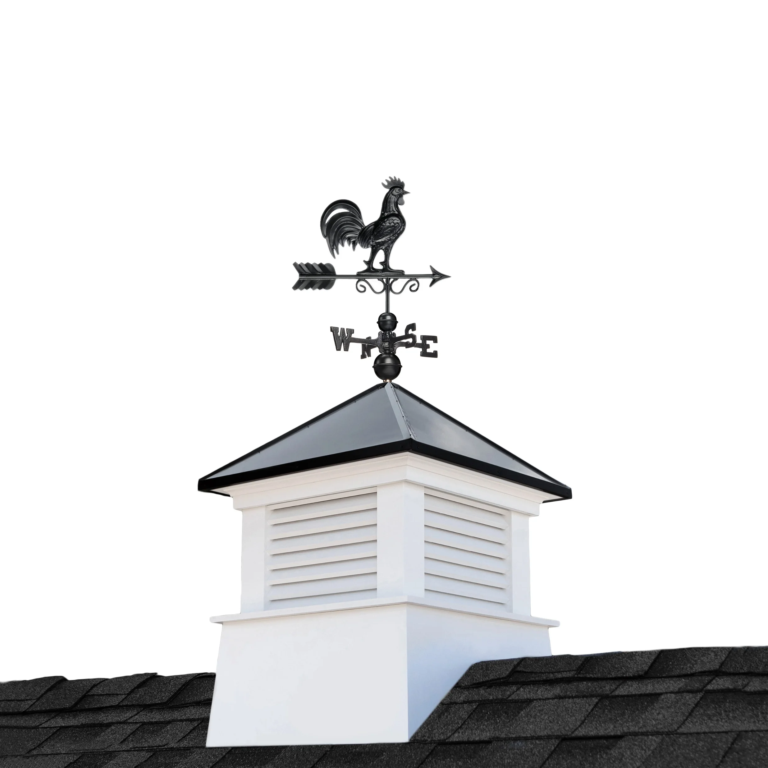 Good Directions Manchester 30-in x 67-in White Vinyl Cupola with Black Aluminum Roof & Black Rooster Weathervane