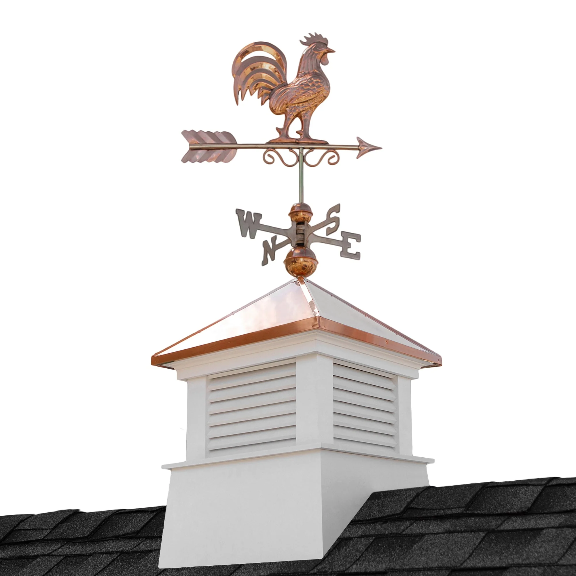 Good Directions Manchester Cupola with Copper Eagle Weathervane, 18-in x 49-in, White Vinyl with Copper Roof