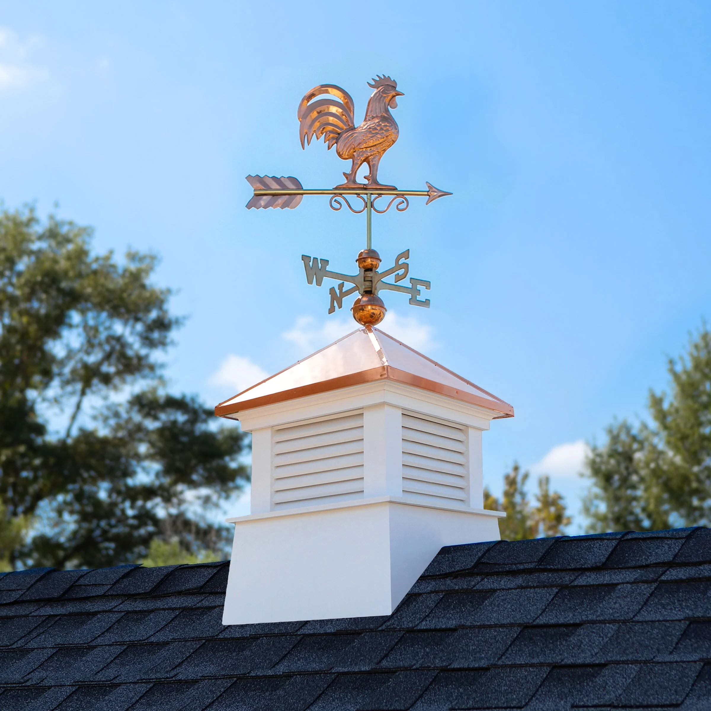 Good Directions Manchester Cupola with Copper Eagle Weathervane, 18-in x 49-in, White Vinyl with Copper Roof - Image 2