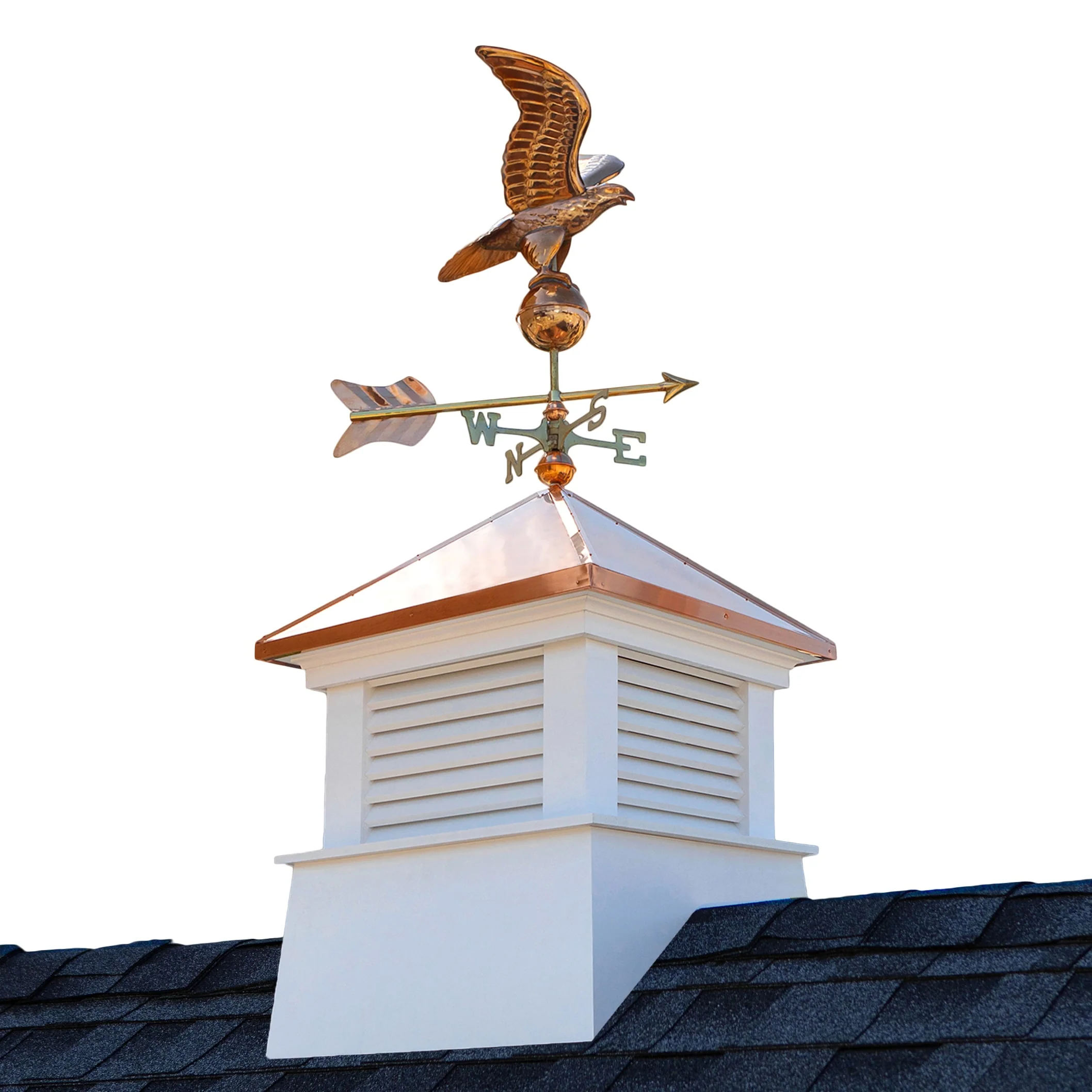 Good Directions Manchester Cupola with Copper Eagle Weathervane, 26-in x 58-in, White Vinyl with 24-Gauge Copper Roof