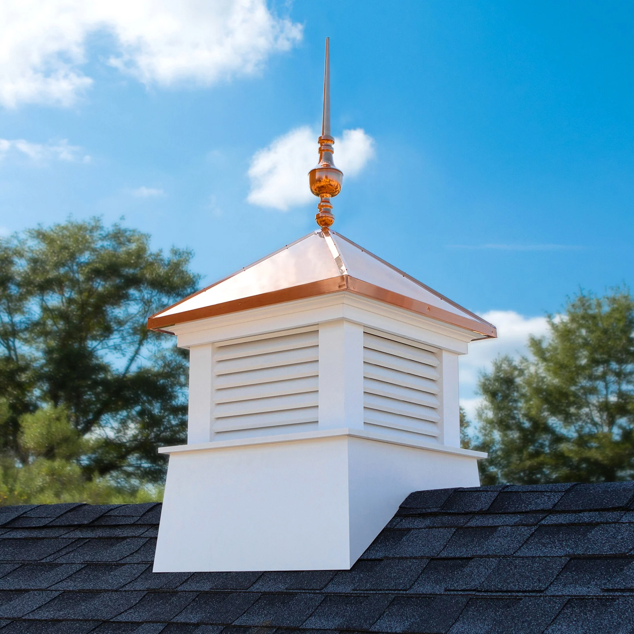 Good Directions Manchester Cupola with Copper Finial, 30-in W x 67-in H, White PVC-Vinyl with 24-Ga Copper Roof - Image 2