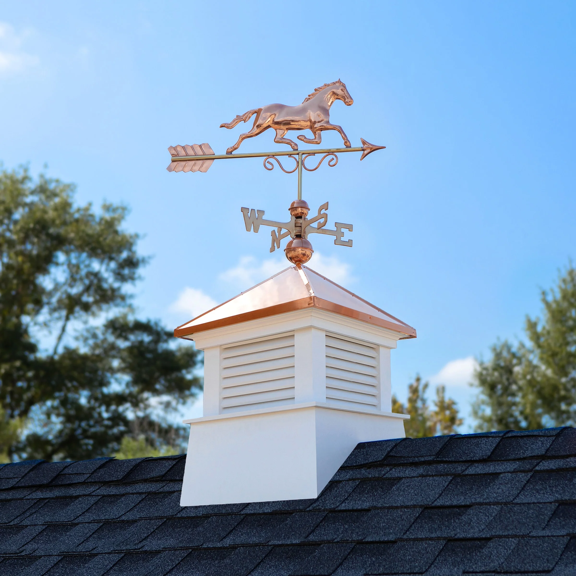 Good Directions Manchester Cupola with Copper Horse Weathervane, 18-in x 46-in White Vinyl Cupola with 24-Gauge Copper Roof - Image 2