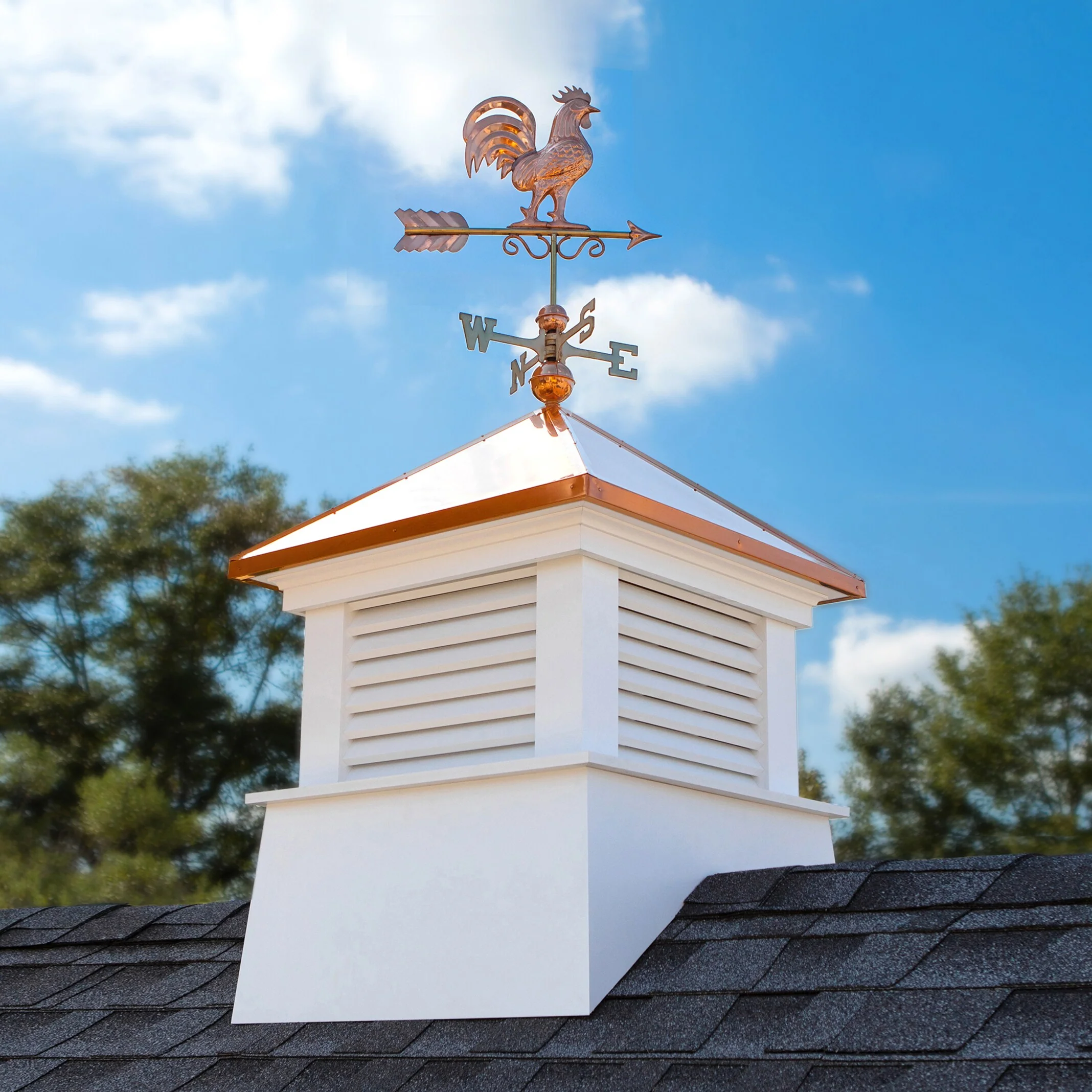 Good Directions Manchester Cupola with Copper Rooster Weathervane, 30-in x 67-in White Vinyl Cupola with Copper Roof - Image 2