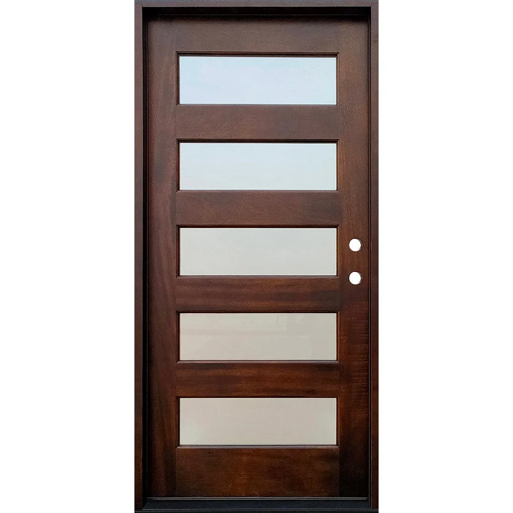 Greatview Doors 36-in x 80-in Mahogany Stained Prehung Front Door with Frosted Glass