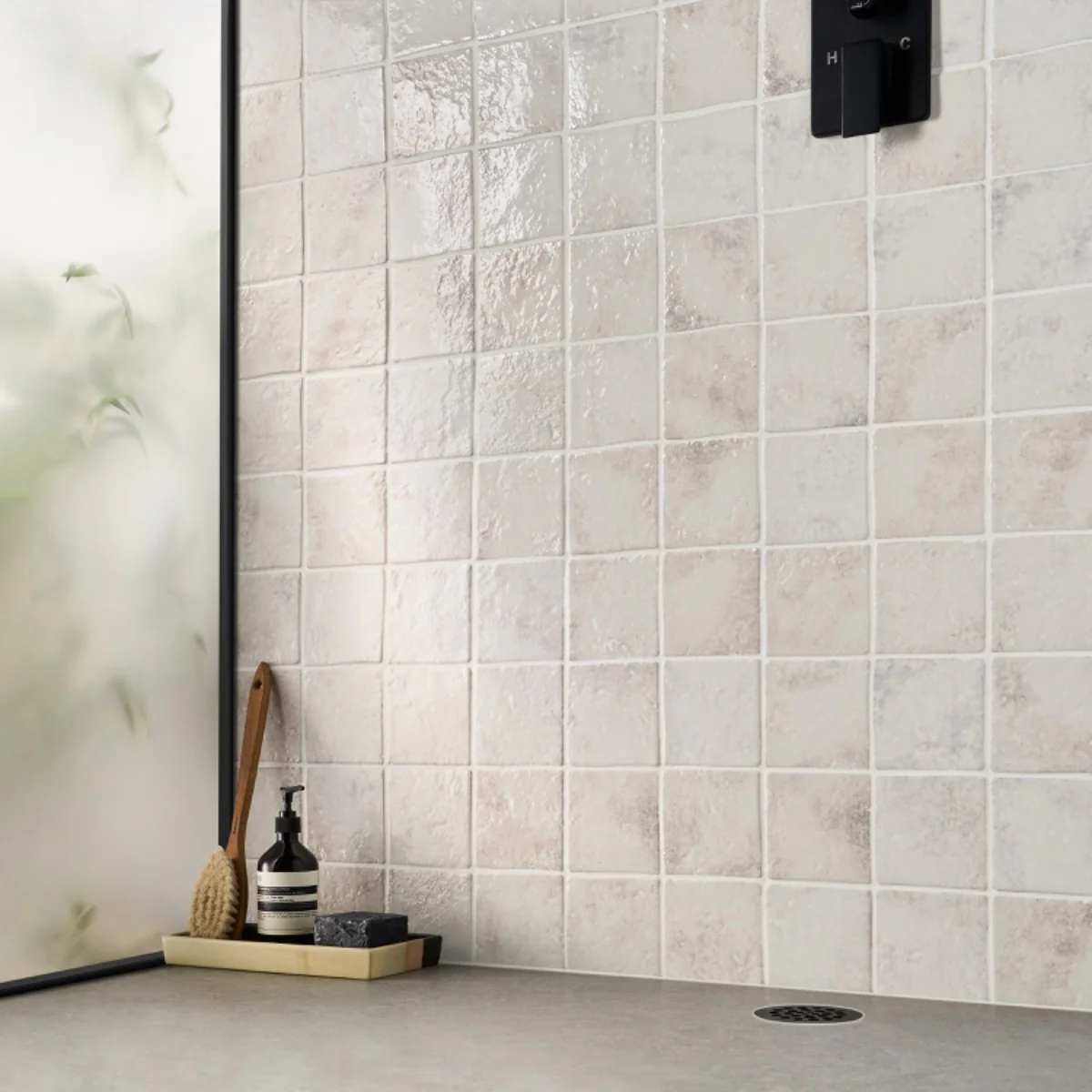 Greta Seashell White 5x5 Glossy Textured Porcelain Tile by Lux Tile