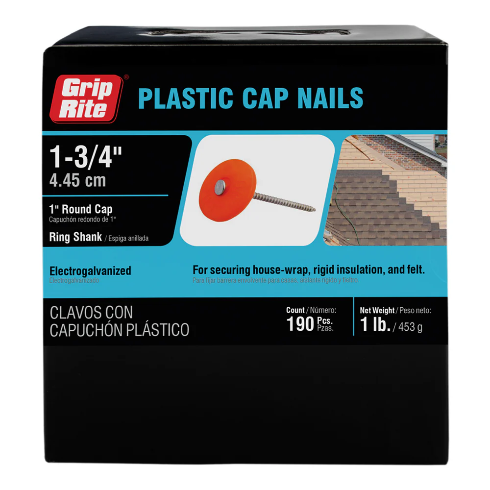 Grip-Rite 7/8 in Plastic Round Cap Nails, Ring Shank, Electrogalvanized, 2,000-Count Box (PRC-78) - Image 5