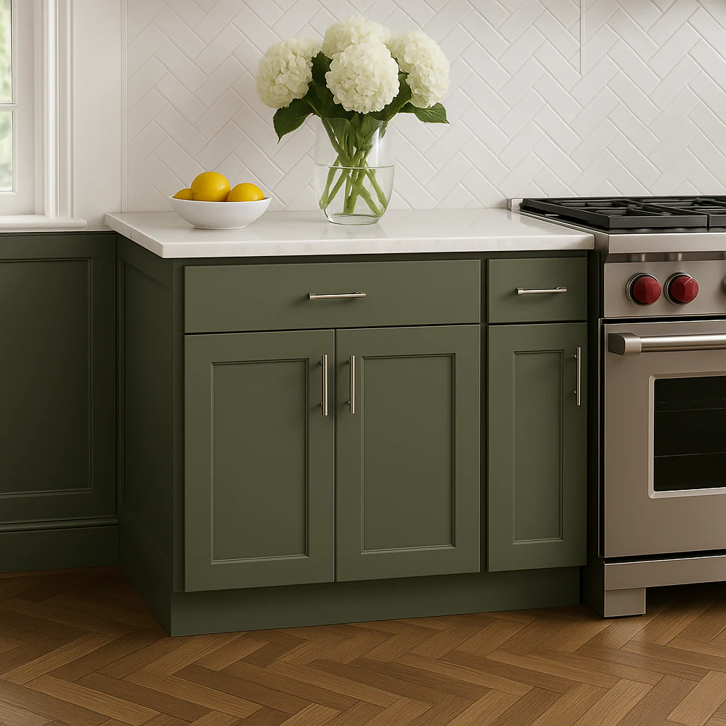Hampton Bay Avondale 27 in. Fern Green Shaker Base Kitchen Cabinet - Image 4
