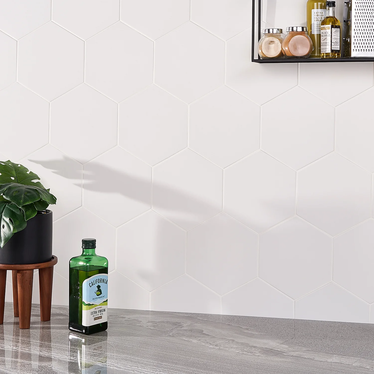 HexArt Blanco White Matte Porcelain Tile - 8" Hexagon