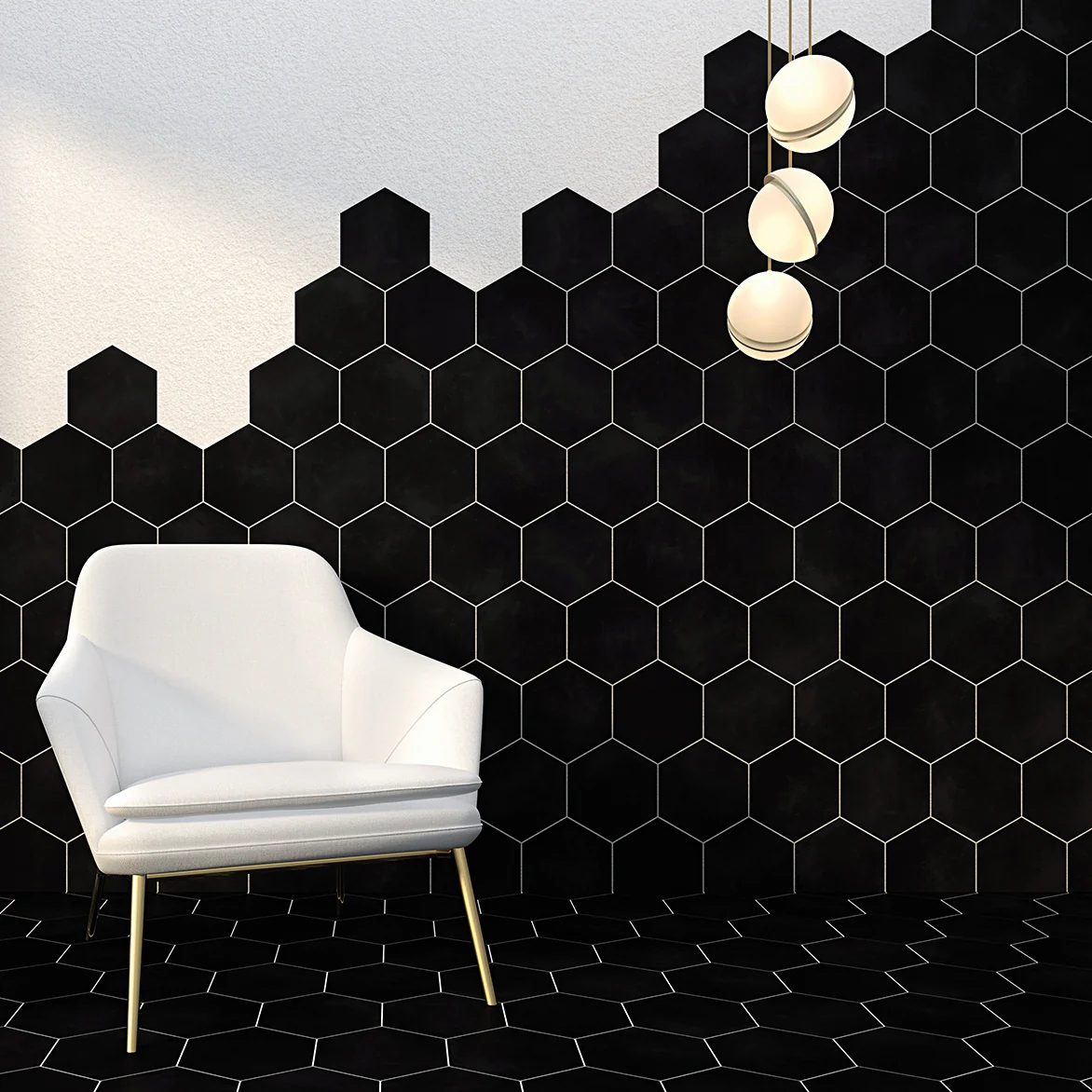 HexArt Nero Black 8" Hexagon Matte Porcelain Tile by Lux Tile - Image 6