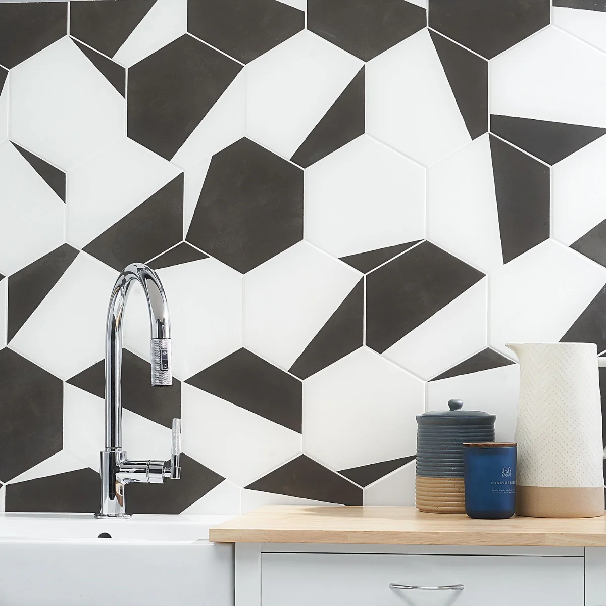 HexArt Pop Nero 8" Hexagon Matte Porcelain Tile - Lux Tile - Image 2