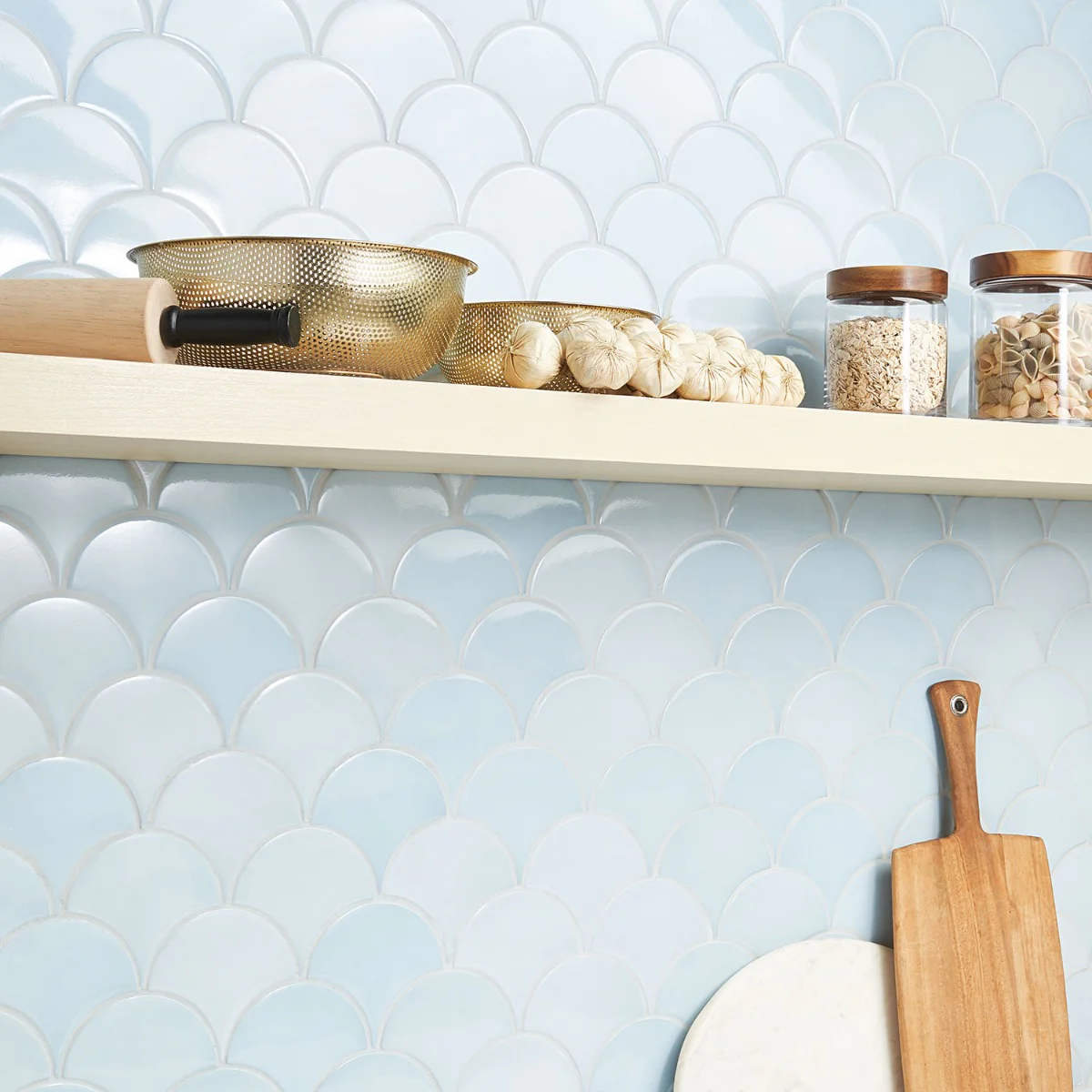 Highwater Maya Blue Fish Scale Polished Ceramic Wall Tile - 5" - Image 4