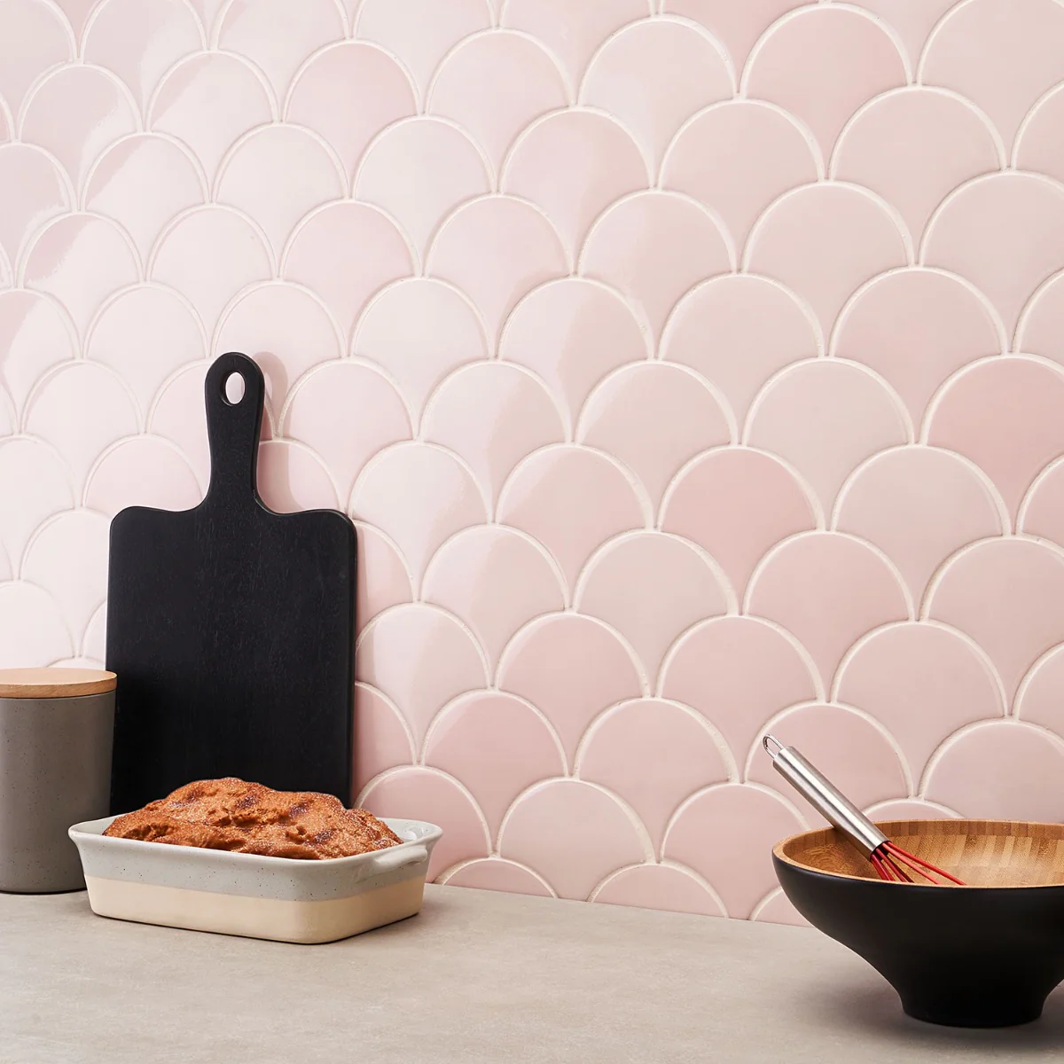 Highwater Rose Pink 5" Fish Scale Polished Ceramic Wall Tile - Image 4