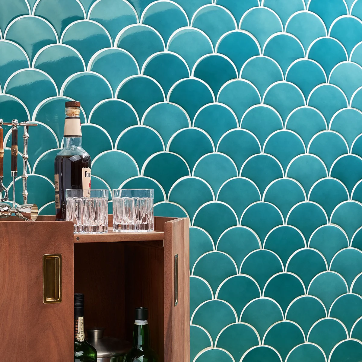 Highwater Teal 5" Fish Scale Polished Ceramic Wall Tile - Image 4