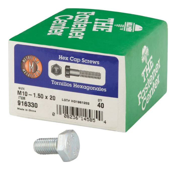 Hillman M10-1.50 x 20 mm Heat-Treated Steel Hex Head Cap Screws, Grade 8.8, 40-Pack