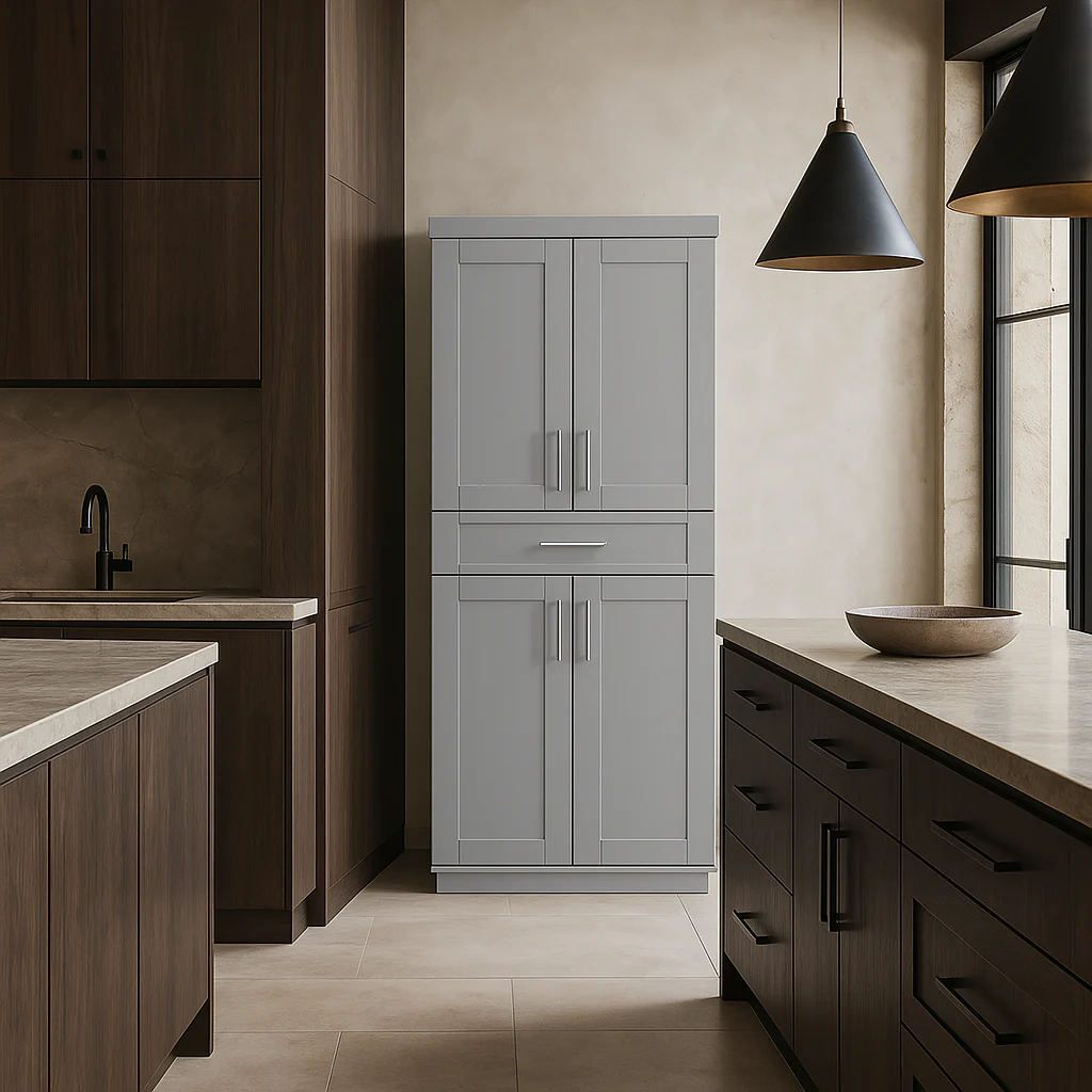 HOMCOM Grey Freestanding Kitchen Cabinet with Adjustable Shelves and Drawer - Image 2