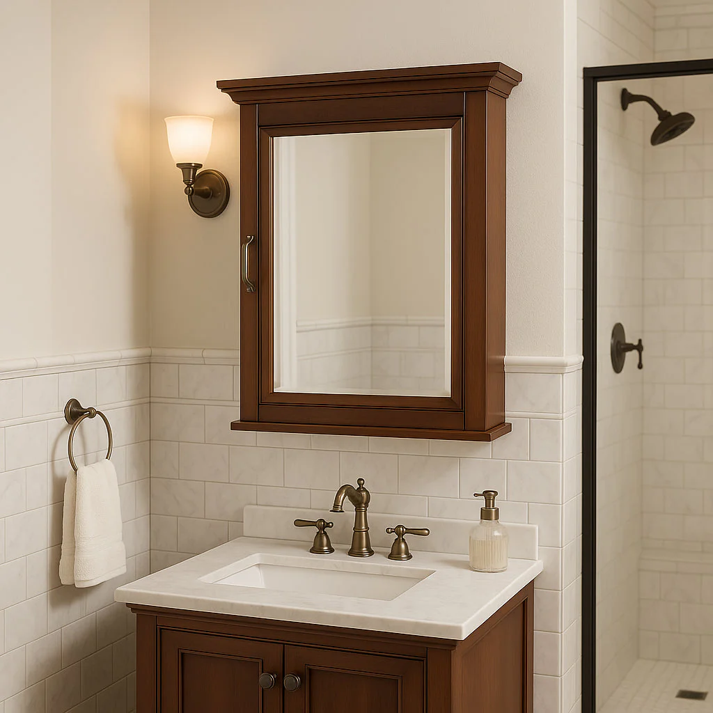 Home Decorators Collection Ashburn 23 in. W x 28 in. H Rectangular Medicine Cabinet with Mirror - Image 3
