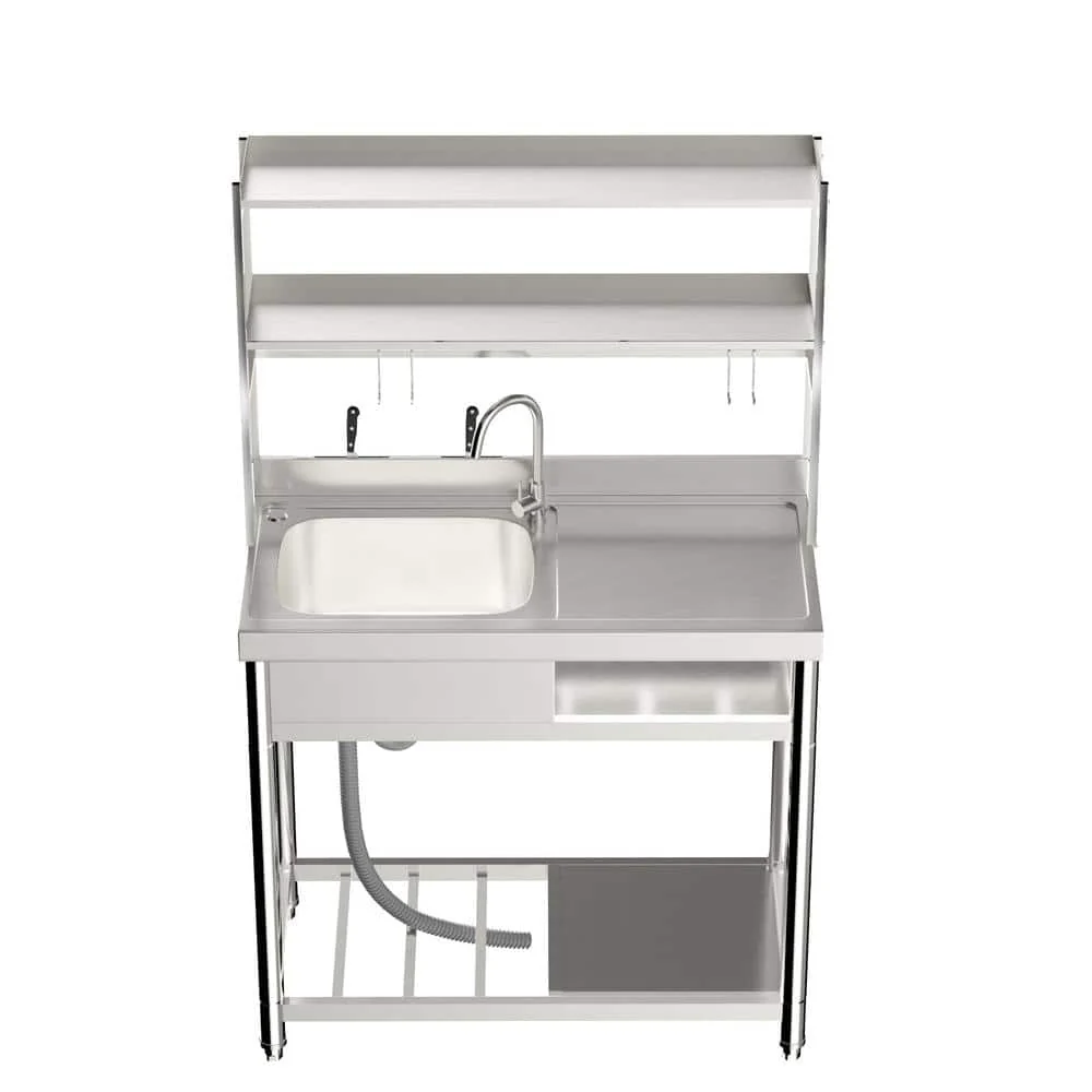 HOMEIBRO 39.4" Freestanding Laundry Utility Sink in Polished Silver