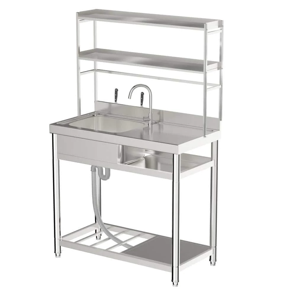 HOMEIBRO 39.4" Freestanding Laundry Utility Sink in Polished Silver - Image 2