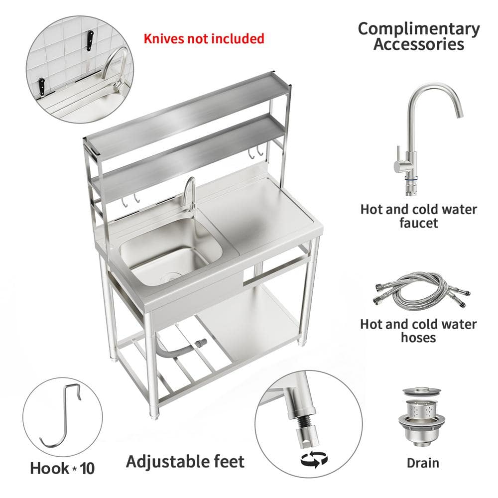 HOMEIBRO 39.4" Freestanding Laundry Utility Sink in Polished Silver - Image 4