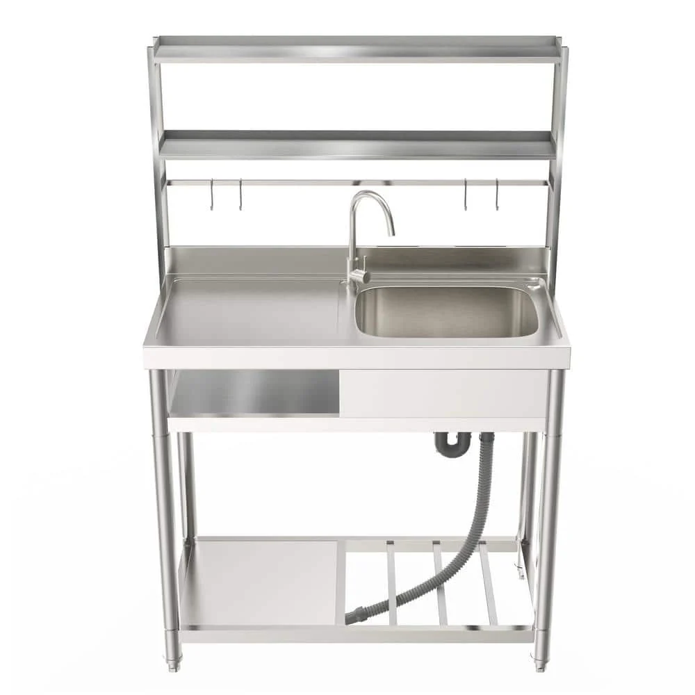 HOMEIBRO 39.4 in. Freestanding Stainless Steel Laundry Utility Sink with Right Bowl