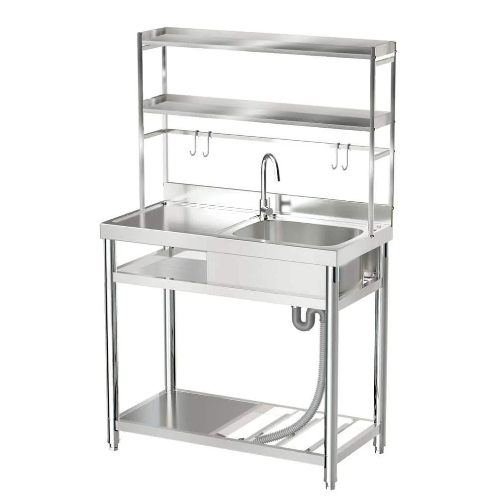 HOMEIBRO 39.4 in. Freestanding Stainless Steel Laundry Utility Sink with Right Bowl - Image 2