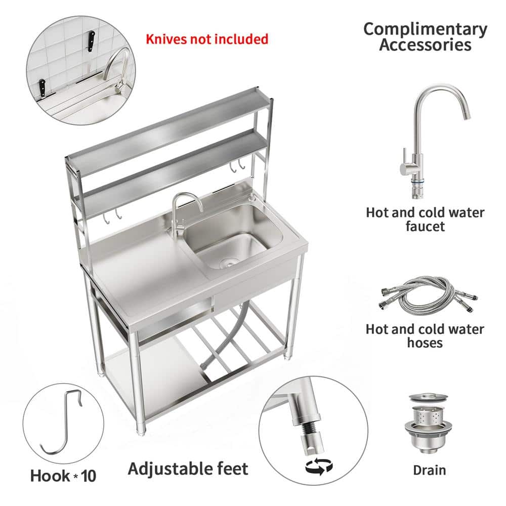 HOMEIBRO 39.4 in. Freestanding Stainless Steel Laundry Utility Sink with Right Bowl - Image 4