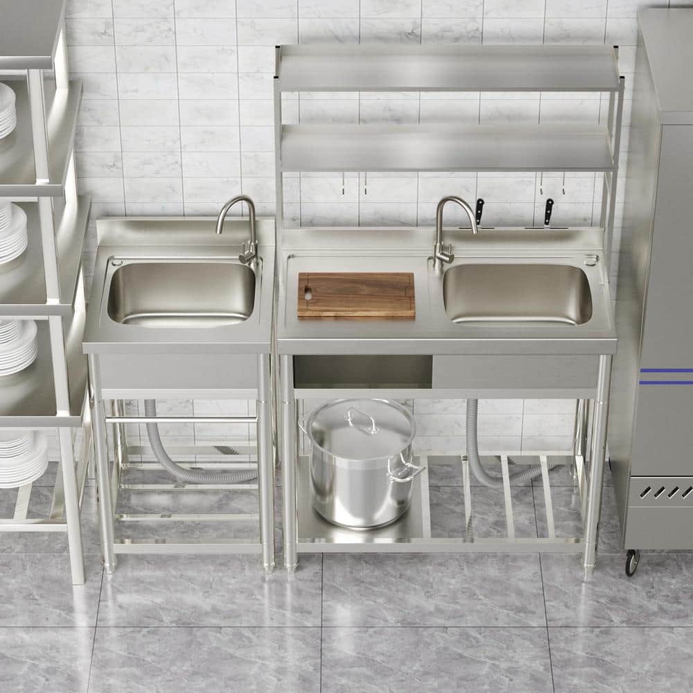 HOMEIBRO 39.4 in. Freestanding Stainless Steel Laundry Utility Sink with Right Bowl - Image 5
