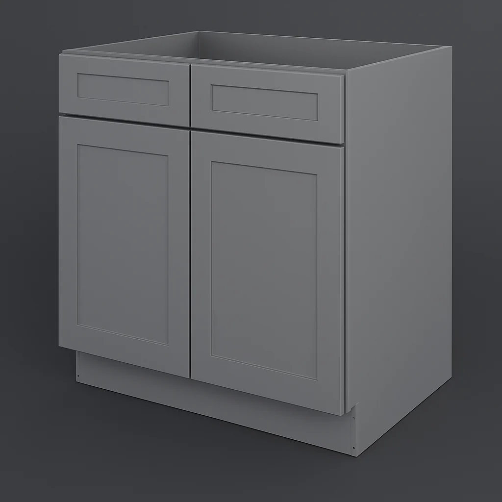 HOMEIBRO Shaker Gray Plywood Base Kitchen Cabinet with 2 Drawers and 2 Doors