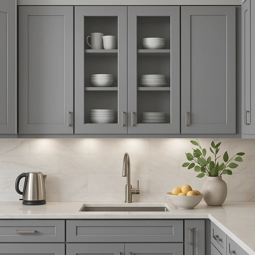 HOMEIBRO Shaker Grey Plywood Wall Cabinet, 30-in W x 12-in D x 36-in H - Image 2