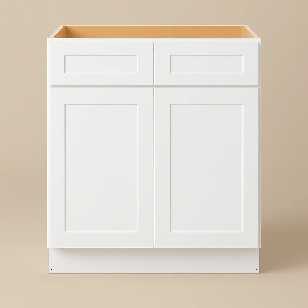 HOMEIBRO Shaker White Plywood Sink Base Cabinet - 30-in W x 24-in D x 34.5-in H