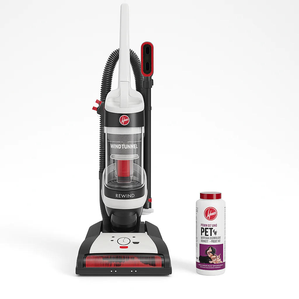 HOOVER WindTunnel Cord Rewind Pet Bagless Upright Vacuum with Pet Carpet Powder - Image 2