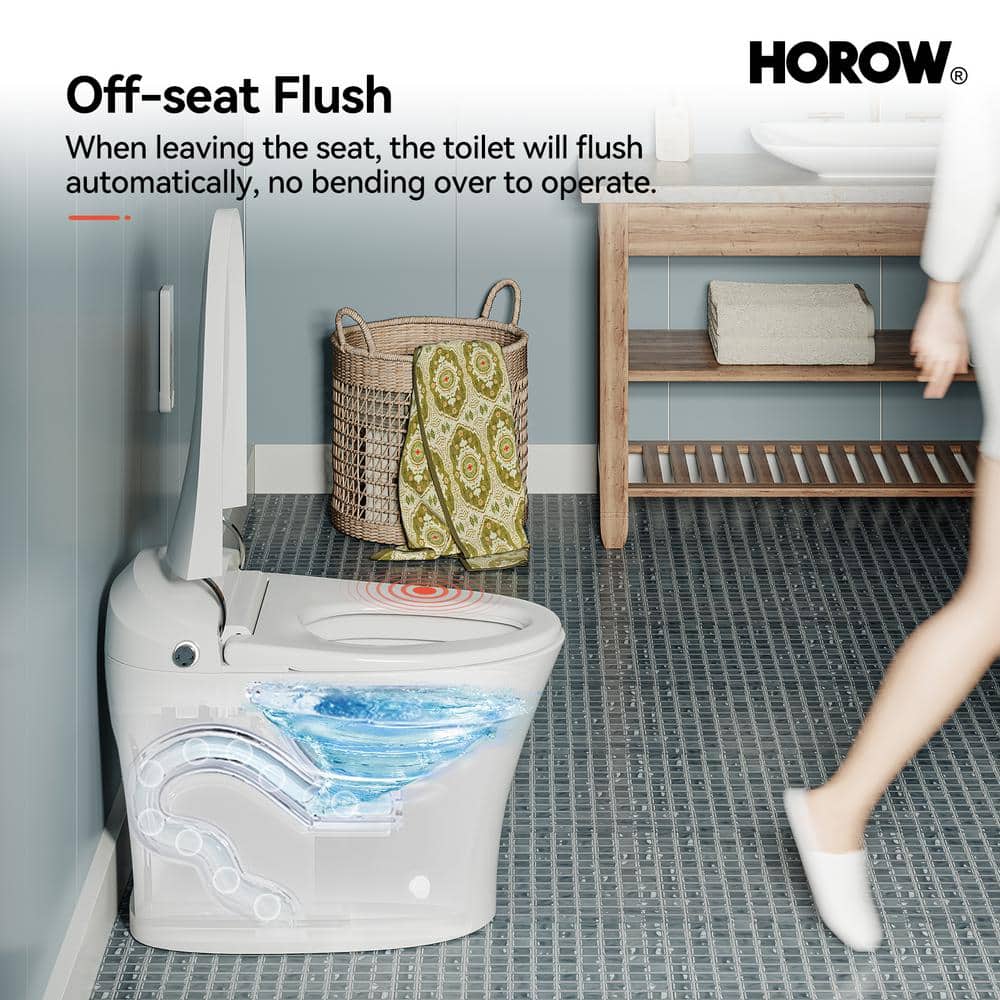 HOROW 1/1.27 GPF Tankless Smart Toilet Bidet with Dual Flush System, White - Image 10