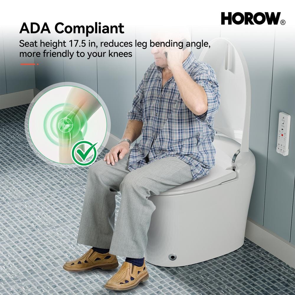 HOROW 1/1.27 GPF Tankless Smart Toilet Bidet with Dual Flush System, White - Image 5
