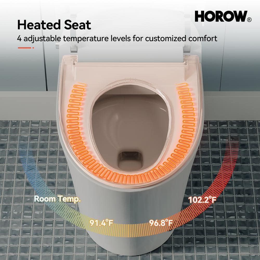 HOROW 1/1.27 GPF Tankless Smart Toilet Bidet with Dual Flush System, White - Image 6