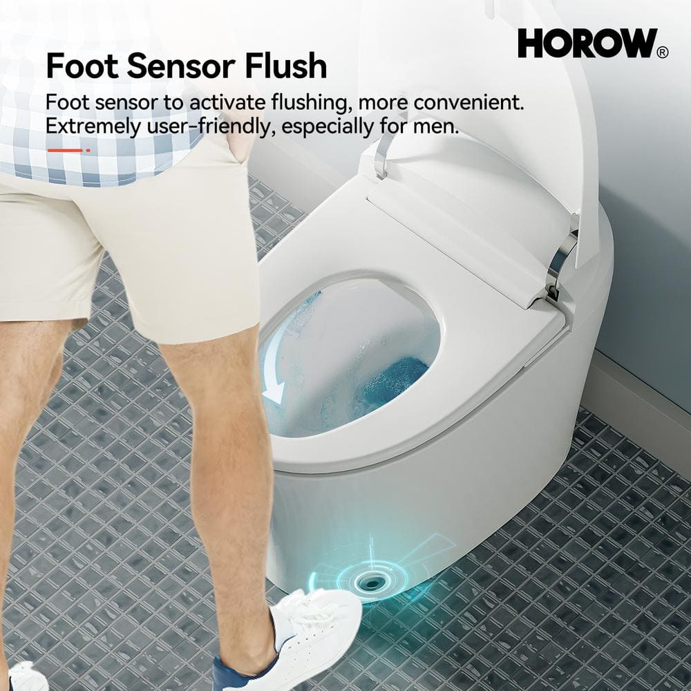 HOROW 1/1.27 GPF Tankless Smart Toilet Bidet with Dual Flush System, White - Image 9
