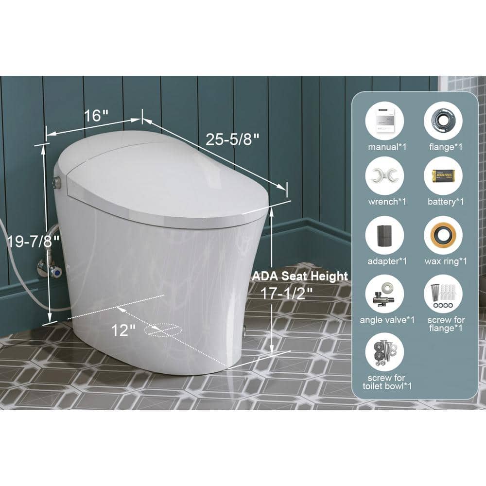 HOROW 1.27 GPF Tankless Elongated Smart Bidet Toilet with ADA Seat Height - Image 3