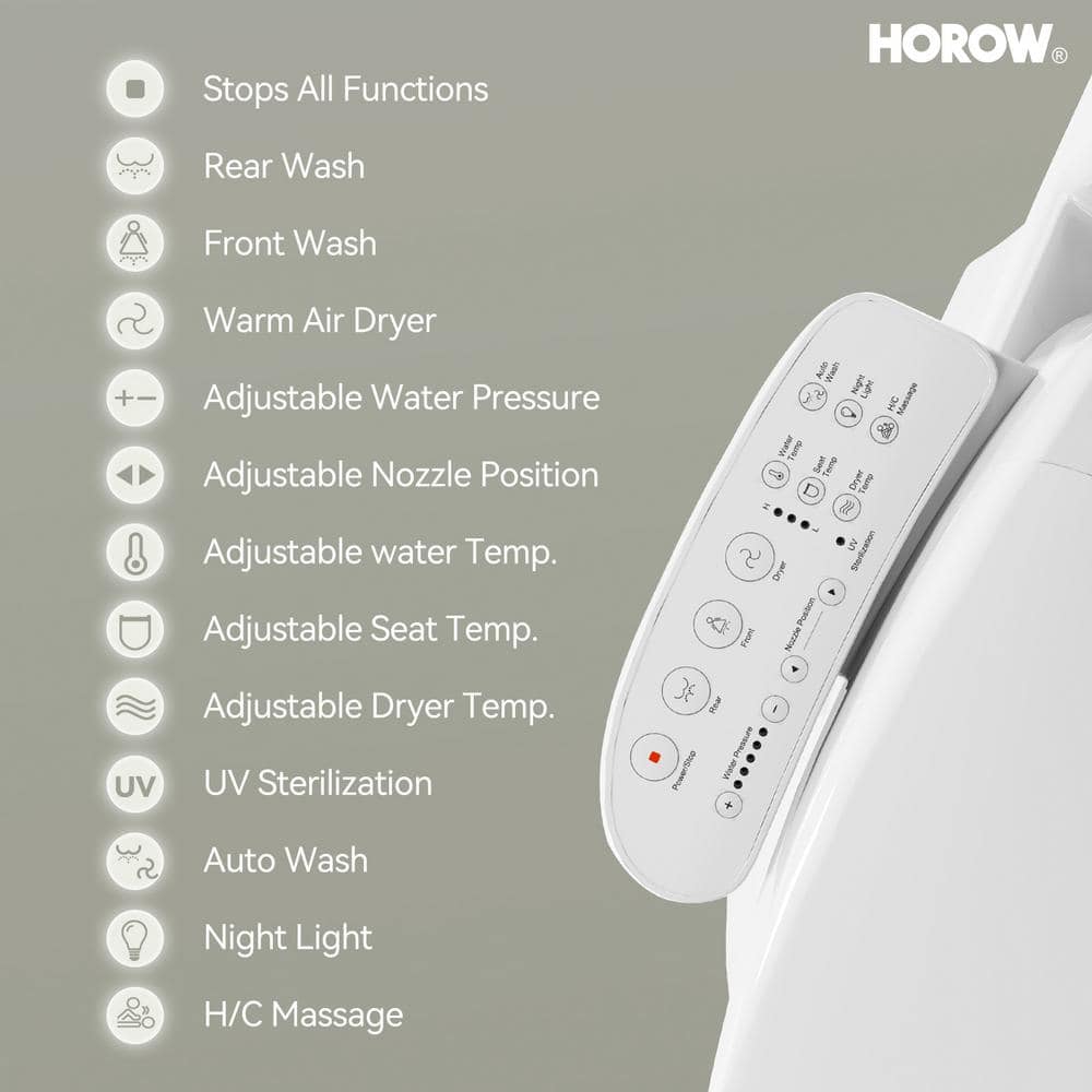 HOROW 1-piece Dual Flush Elongated ADA Toilet with Smart Bidet Seat - Brushed Gold - Image 3