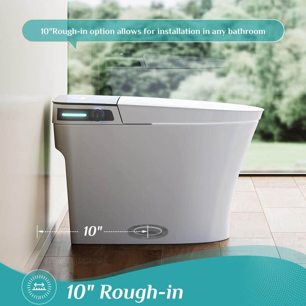 HOROW 10 in. Rough-In Tankless Elongated Smart Toilet Bidet - Auto Open/Close, Foot Sensor & Ambient Light - Image 2