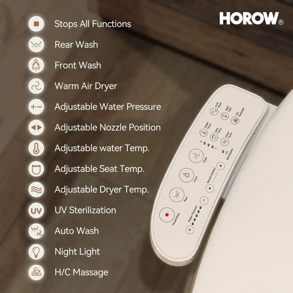 HOROW 17 in. ADA Dual Flush Elongated Toilet with Smart Bidet Seat - Image 6