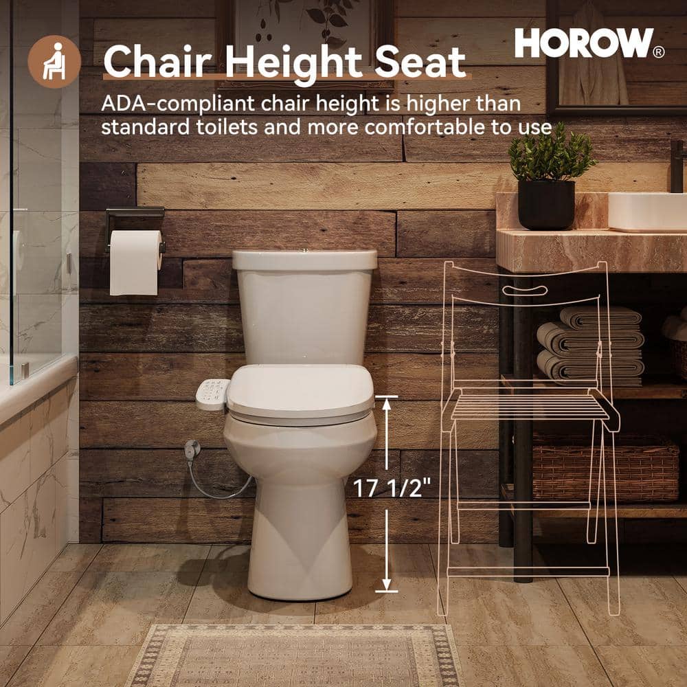 HOROW 17 in. ADA Dual Flush Elongated Toilet with Smart Bidet Seat - Image 8