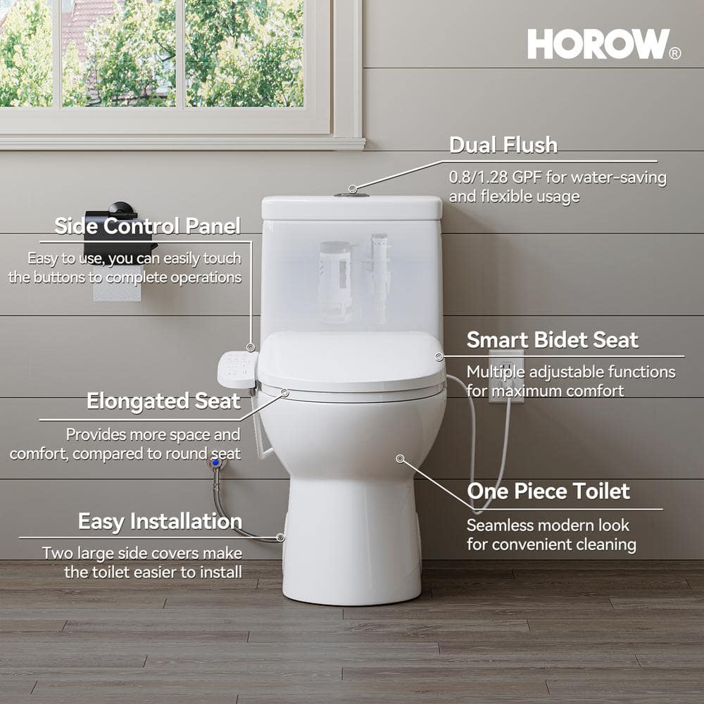 HOROW Elongated Bidet Toilet Dual Flush 0.8/1.28 GPF with Heated Seat - Image 3